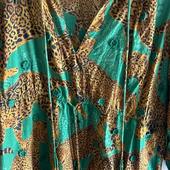 Farm Rio anthropology size small dress green and brown animal print - Picture 3 of 5